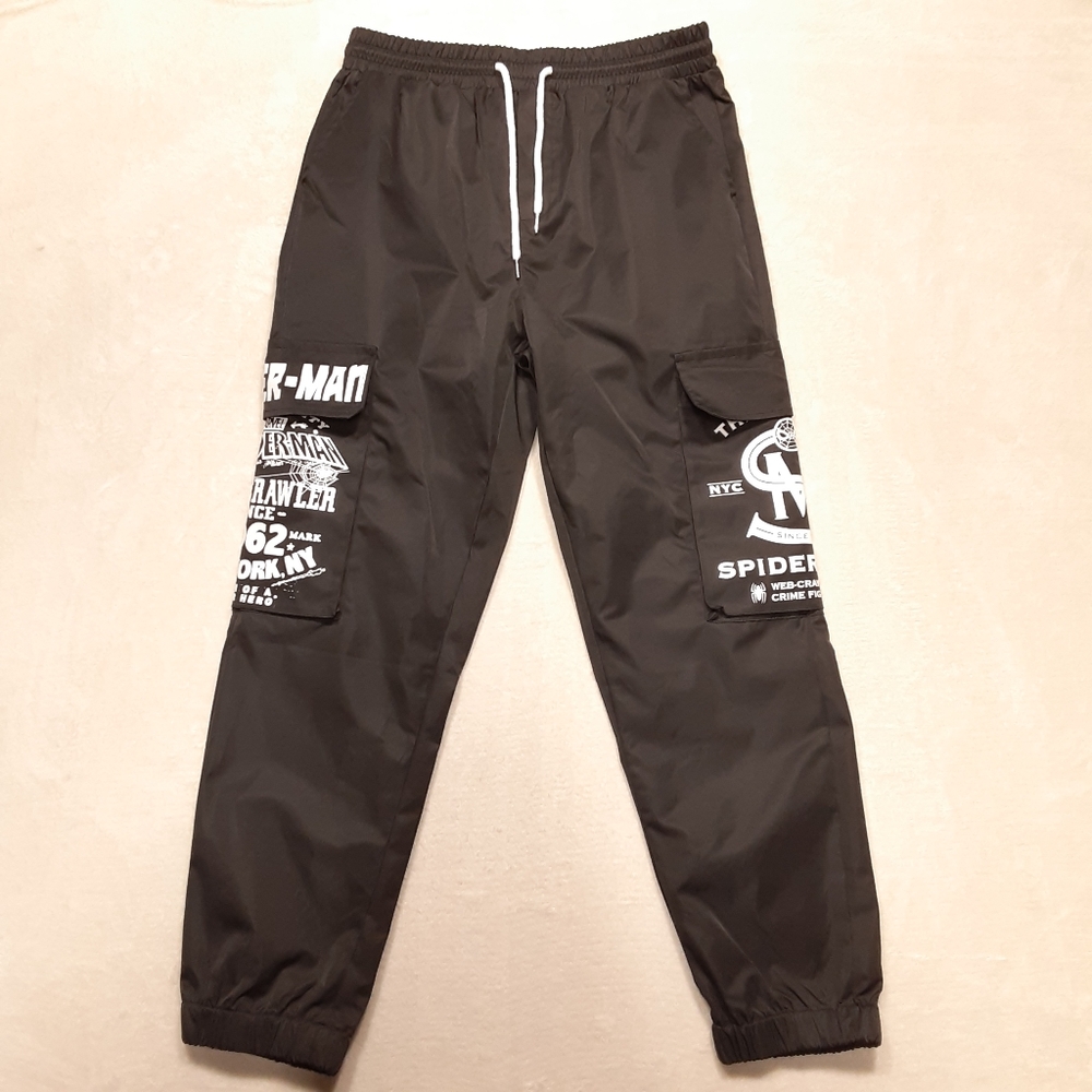 Zaful Marvel Spiderman Mens Black Cargo Breaker Pants Sz.S/Black Wall Crawler